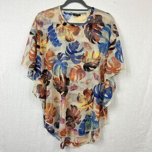 Dor Dor Couture Mesh All Over Tropical Top Womens L Floral Beach Vacation Anthro
